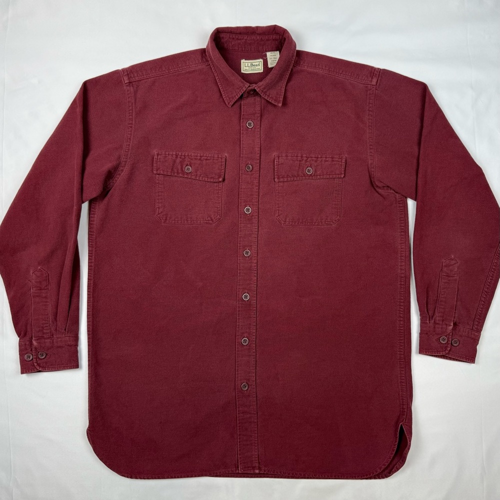 LL Bean Mens Chamois Button Shirt Large Tall Brick Red Washed Faded C2